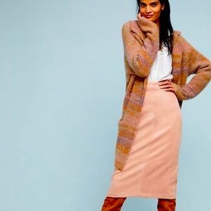 Anthropologie faux suede midi skirt NWT blush